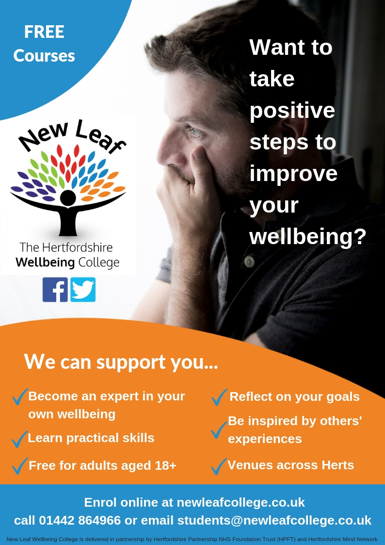 New Leaf Wellbeing College publicity poster New Leaf Wellbeing College publicity poster